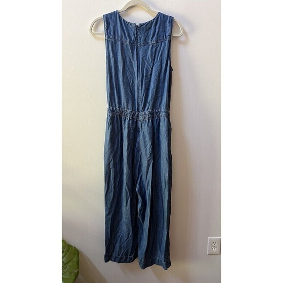 Talbots Jumpsuit Sz 10 Womens Blue Chambray Wide Leg Sleeveless Pants Ret $129 - Picture 9 of 12